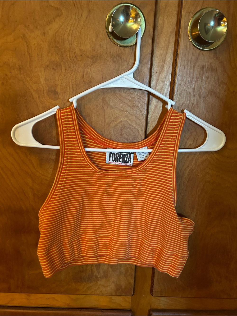 Forenza Orange and White Striped Cropped Tank